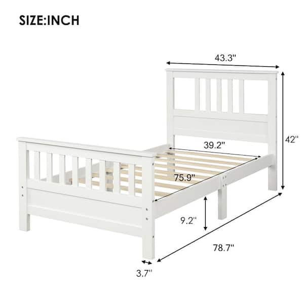 White Twin Wood Platform Bed with Headboard and Footboard