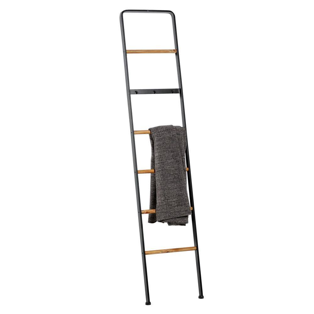 Black Metal and Wood Industrial Blanket Rack