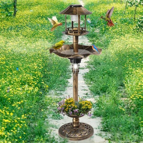 28" Pedestal Bird Bath & Feeder - Durable Weather-Resistant Resin Yard Décor