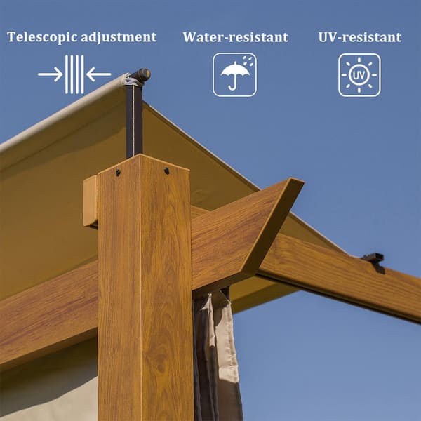 BANSA ROSE 9 ft. x 13 ft. Wood-Looking Aluminum Frame Retractable