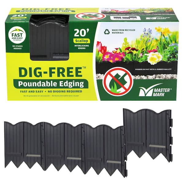 Master Mark Border Master 20 ft. Recycled Plastic Poundable Landscape Lawn Edging with Connectors Black