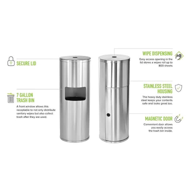 Stainless Steel Wipes Dispenser with Door and Trash Receptacle