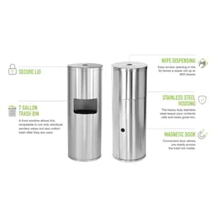 7 gal. Stainless Steel Built-in Gym Trash Can with Disinfecting Wipes Dispenser
