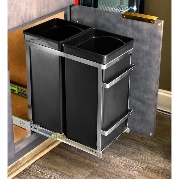 Household Essentials Glidez Chrome-Plated Steel Pull-Out/Slide-Out Discreet  Double 9 Gallon Plastic Trash Cans and Recycling Bins for Under Cabinet
