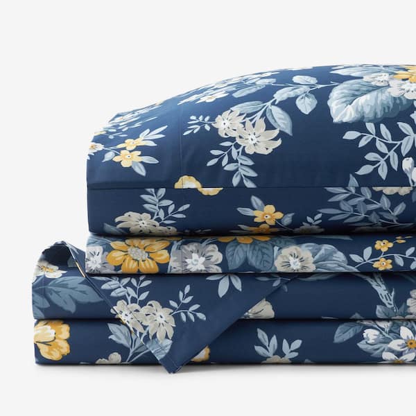 The Company Store Legends Hotel Palmeros Wrinkle-Free Navy Multi Floral Sateen Twin Sheet Set
