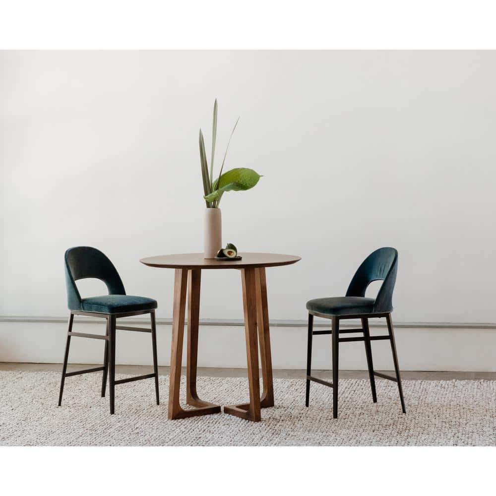 Teal Upholstered Steel Frame Counter Stool with Low Back