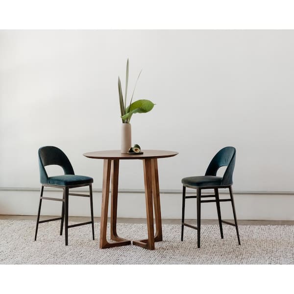 NADAAL STUDIOS Xavi 23 in. Teal Art Deco Polyester Counter Stool with Steel Legs