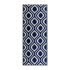 Venice Navy Creme 2 ft. 3 in. x 6 ft. Reversible Recycled Plastic Indoor/Outdoor Area Rug