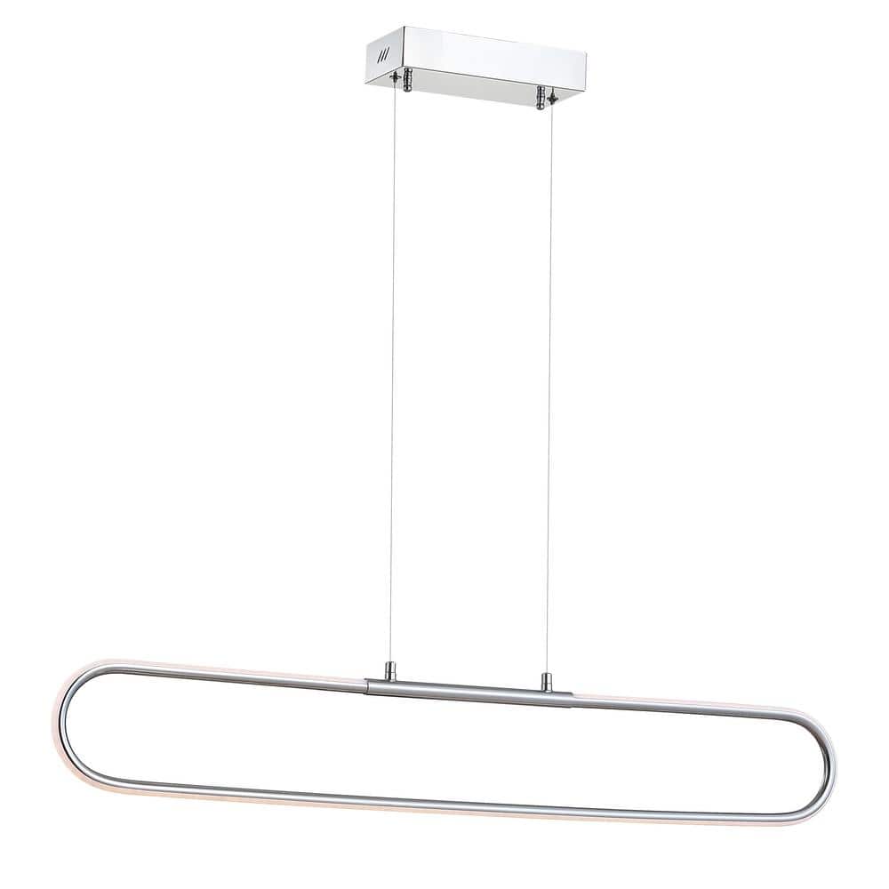 Ned Minimalistic 39" Chrome LED Linear Pendant with Adjustable Height