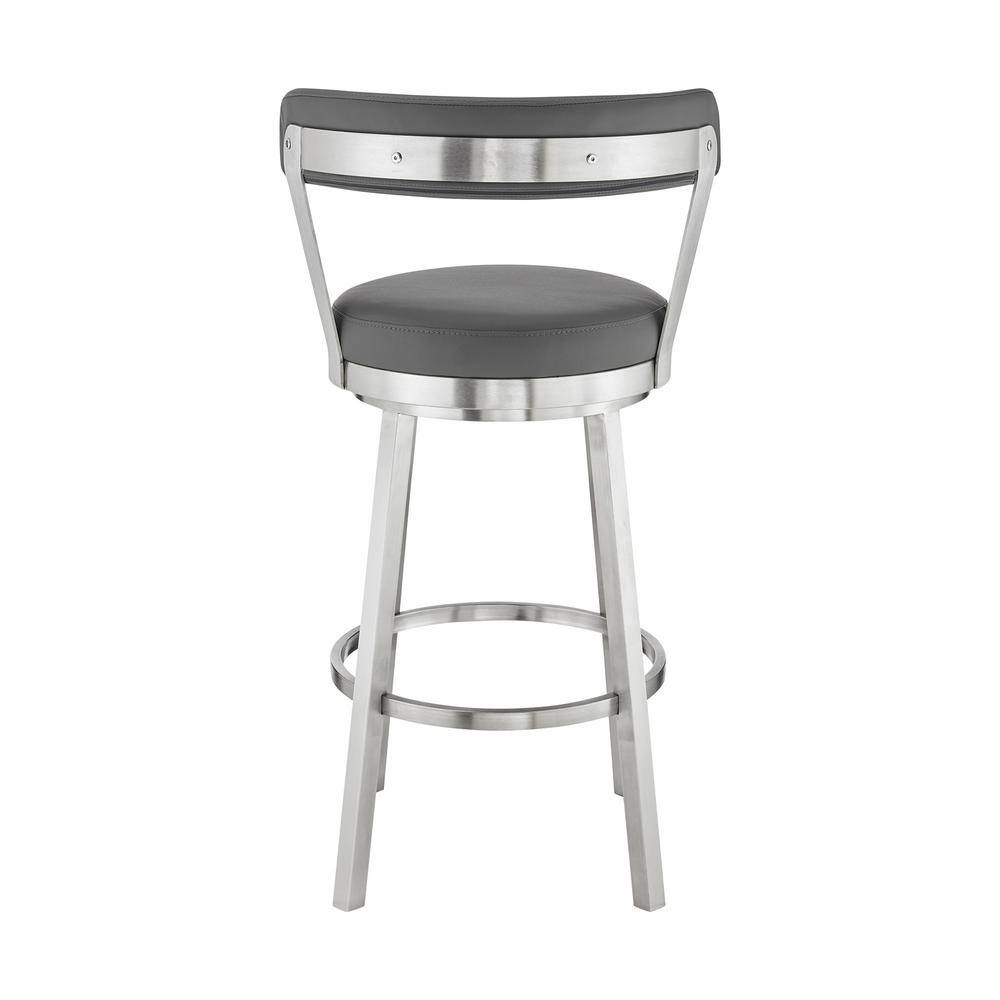 Gray Faux Leather Swivel Counter Stool with Metal Frame