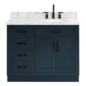 Hepburn 43 in. W x 22 in. D x 25.25. H Bath Vanity in Midnight Blue with Carrara Marble Vanity Top with White Basin
