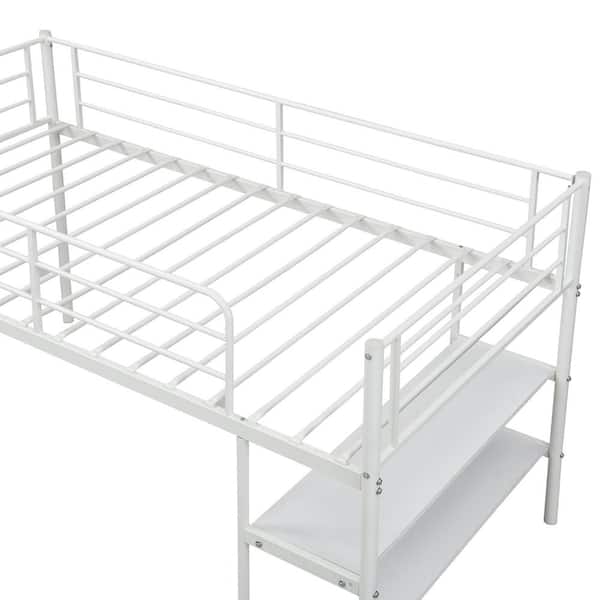 Qualfurn White Twin Size Metal Low Loft, Charleston Storage Loft Bed With Desk Assembly Instructions