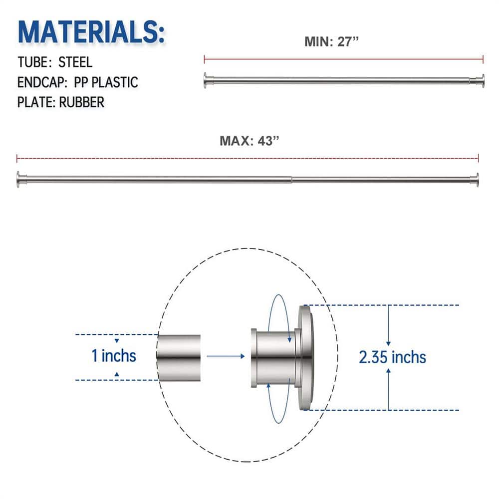Adjustable Brushed Nickel Stainless Steel Shower Curtain Rod