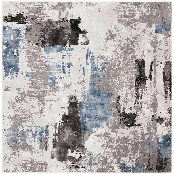 SAFAVIEH Craft Gray/Blue 4 ft. x 4 ft. Square Abstract Area Rug