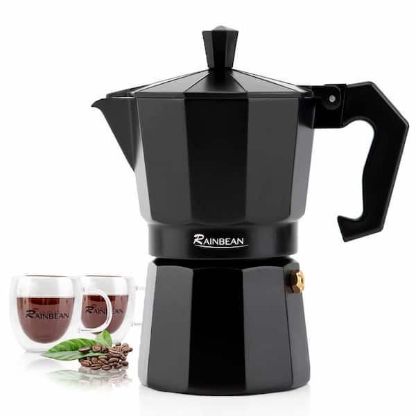 Tileon 6-Cup Black Aluminum Stovetop Espresso Machine Set with 2-Mugs