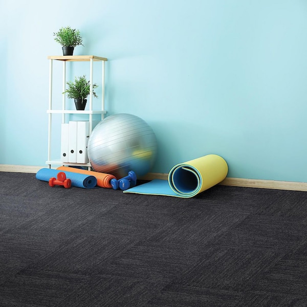 Elite - Ebony - Black Commercial/Residential 24 x 24 in. Glue-Down Carpet Tile Square (96 sq. ft.)