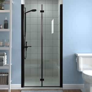 36-37 in. W x 72 in. H Bi-Fold Frameless Shower Door in Black with Clear Glass