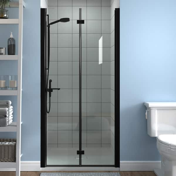ES-DIY 36-37 in. W x 72 in. H Bi-Fold Frameless Shower Door in Black with Clear Glass