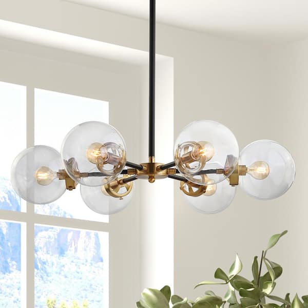 JONATHAN Y Caleb 6-Light Black and Brass Cluster Pendant Light with Clear Glass Shades