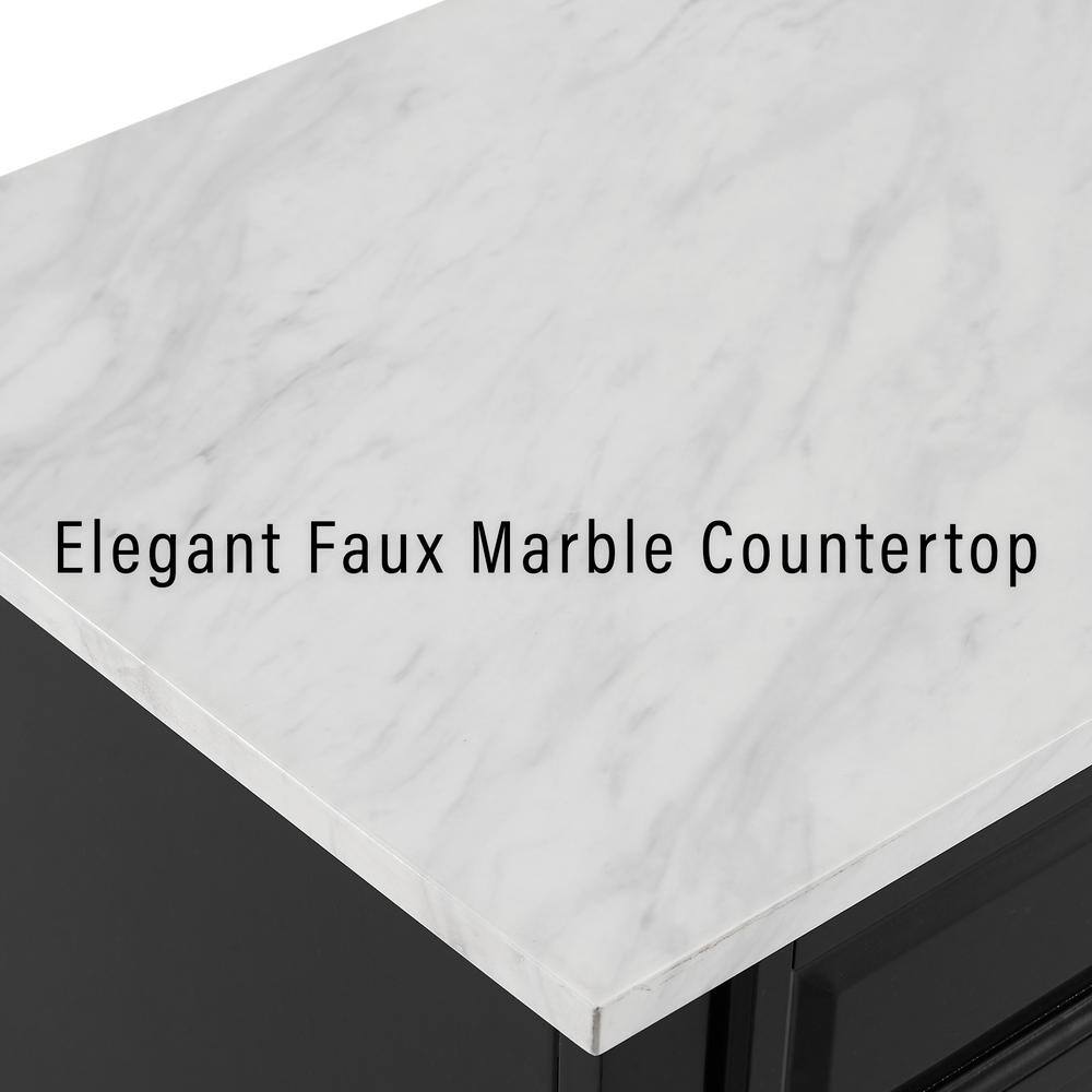 Avery Distressed Black Kitchen Island with Faux-Marble Top