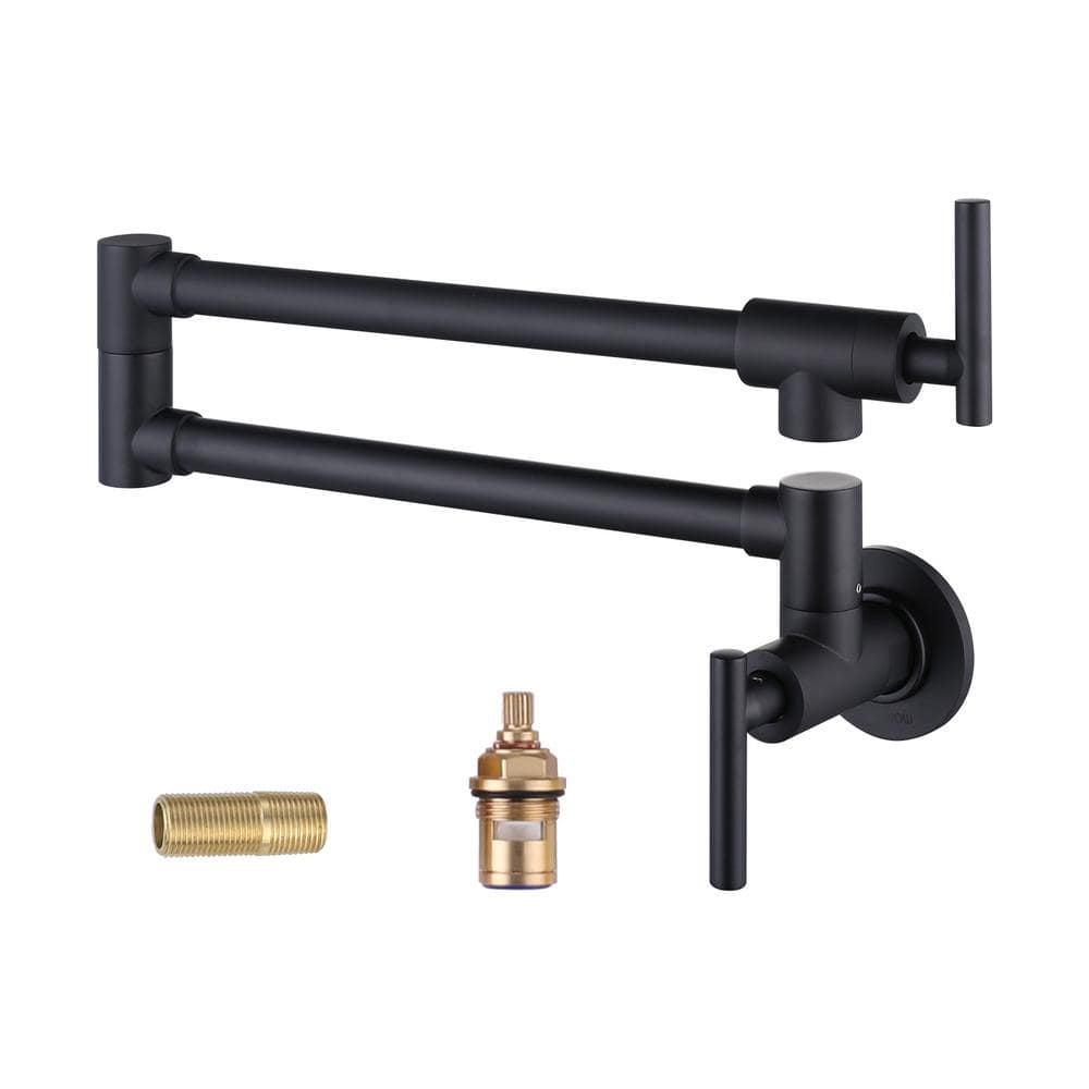 Wowow Contemporary Wall Mount Pot Filler Faucet With Double Joint Swing Arm In Matte Black 0332