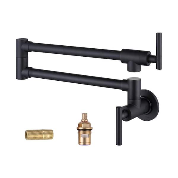 WOWOW Contemporary Wall Mount Pot Filler Faucet with Double Joint Swing Arm in Matte Black