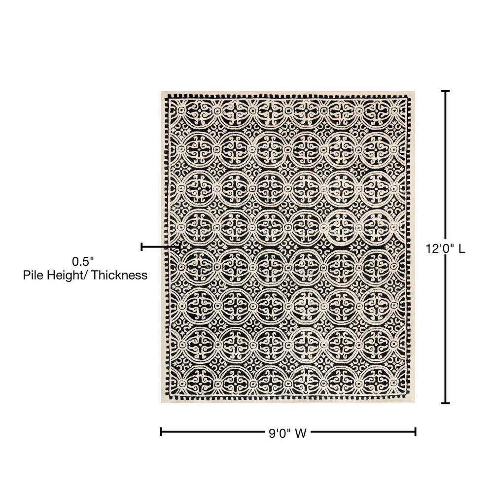 Black and Ivory Hand-Tufted Wool Geometric 9' x 12' Area Rug