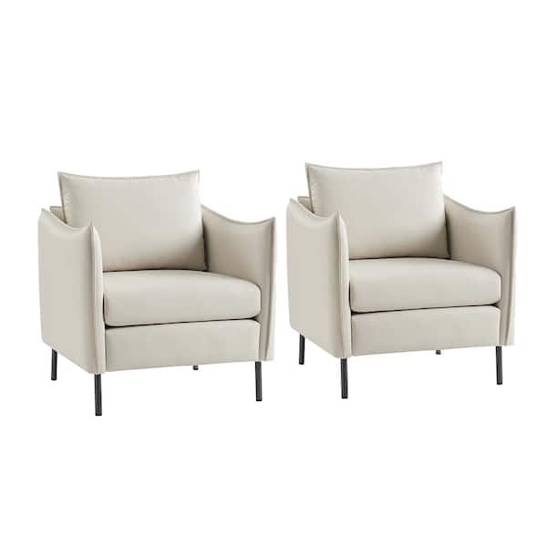 JAYDEN CREATION Cedric Modern Anti-Scratch Fabric Armchair with Black Metal Legs Set of 2-Ivory