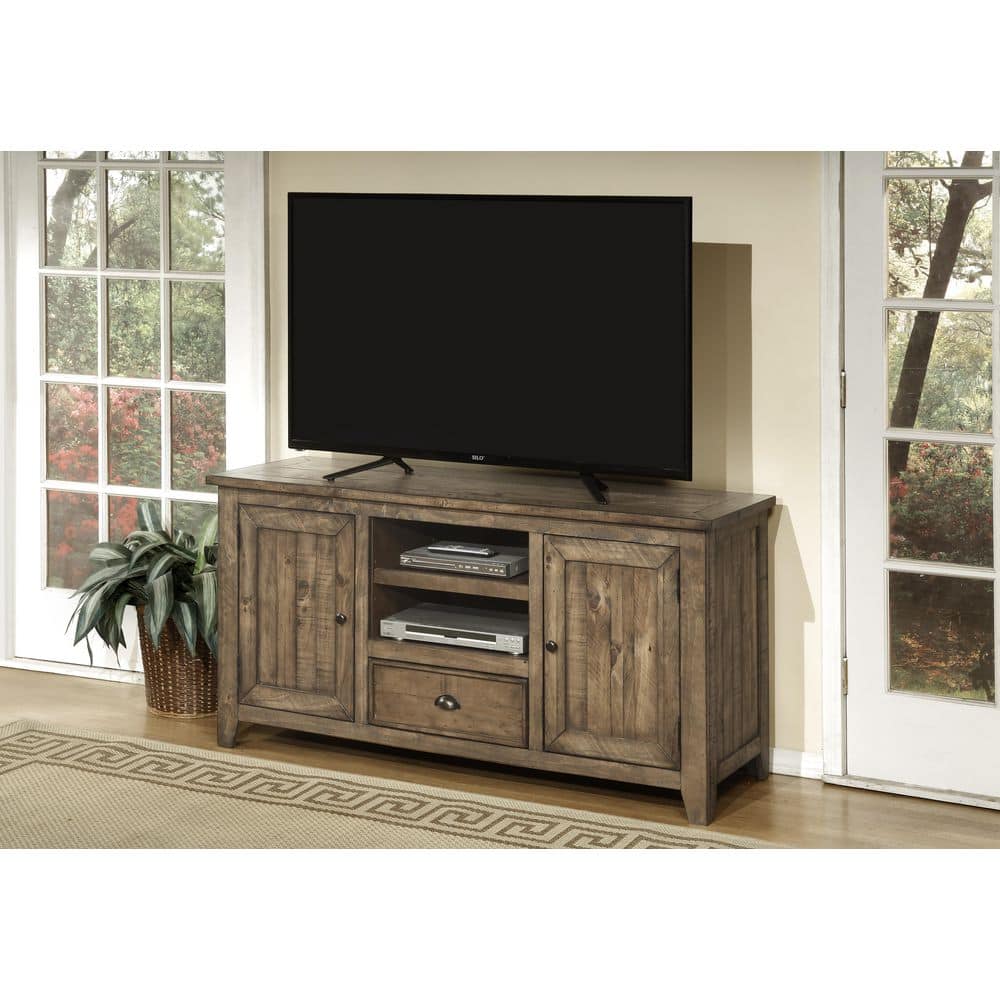 Coastal Charm White Solid Pine 60" TV Stand with Cabinets