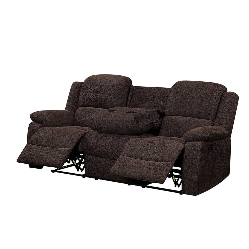 Kalen 78'' Velvety Brown Chenille Reclining Sofa with Cup Holders