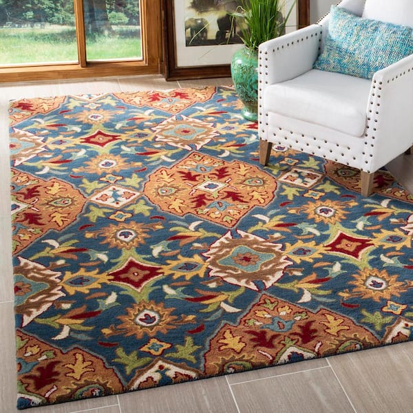 Heritage Camel/Blue 8 ft. x 10 ft. Floral Area Rug