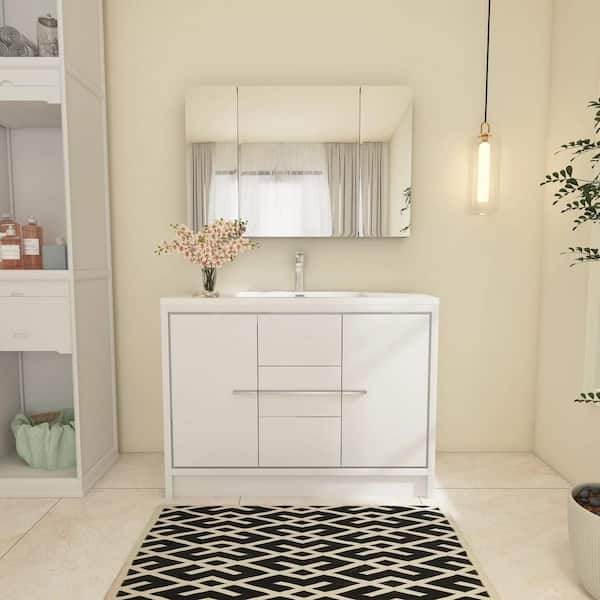 Boosicavelly 48 in. W x 20 in. D x 36 in. H Freestanding Bath Vanity in White with White Solid Surface Top