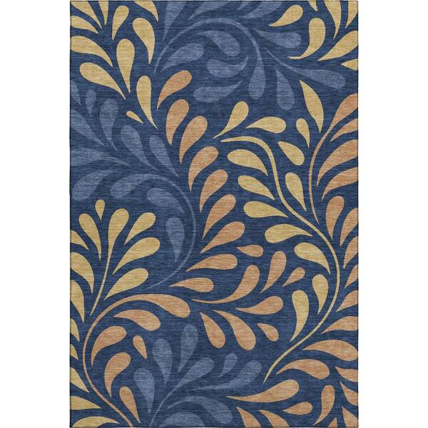 Mayfield Premium Machine Washable Abstract AMF2411 Navy 10 ft. x 14 ft. Area Rug