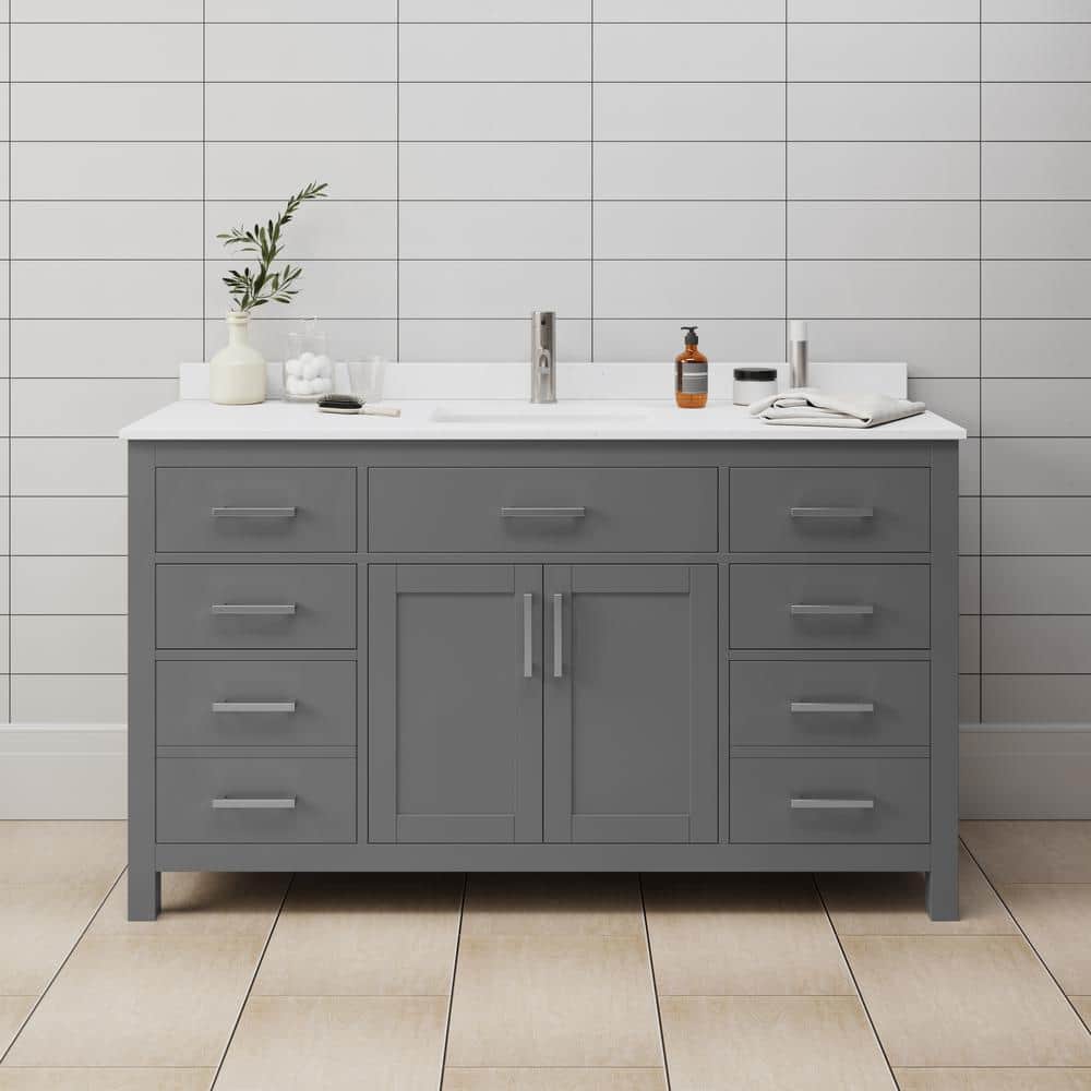 Beckett 60 in. W x 22 in. D Single Bath Vanity in Dark Gray with Cultured Marble Vanity Top in White with White Basin price history on PriceWatchPro