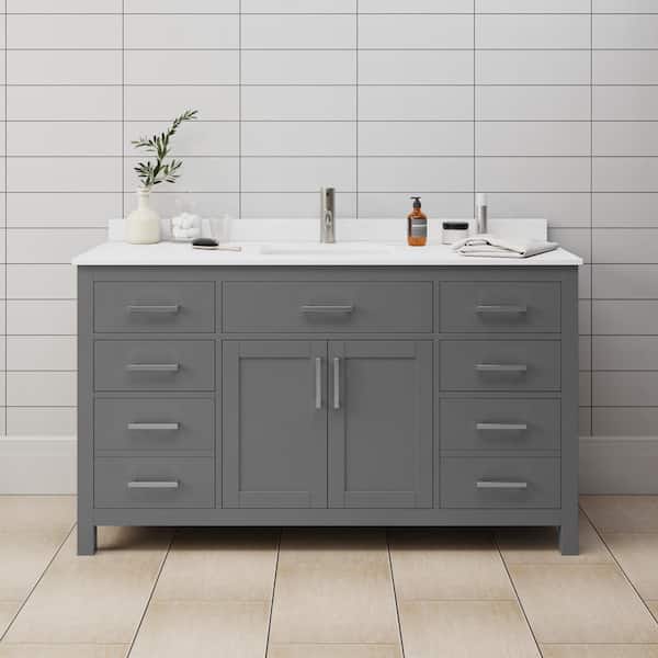 Wyndham Collection Beckett 60 in. W x 22 in. D Single Bath Vanity in Dark Gray with Cultured Marble Vanity Top in White with White Basin