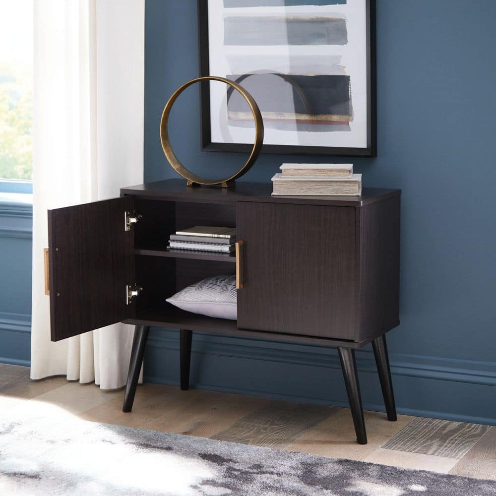 Dark Brown Mid Century Modern Accent Cabinet with Adjustable Shelves