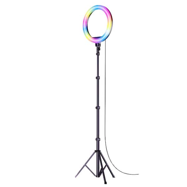Ahfiwaso 12 in. RGB Ring Light with 63 in. Adjustable Tripod Stand 3 CCT and 39-Color Modes Wireless Selfie Remote