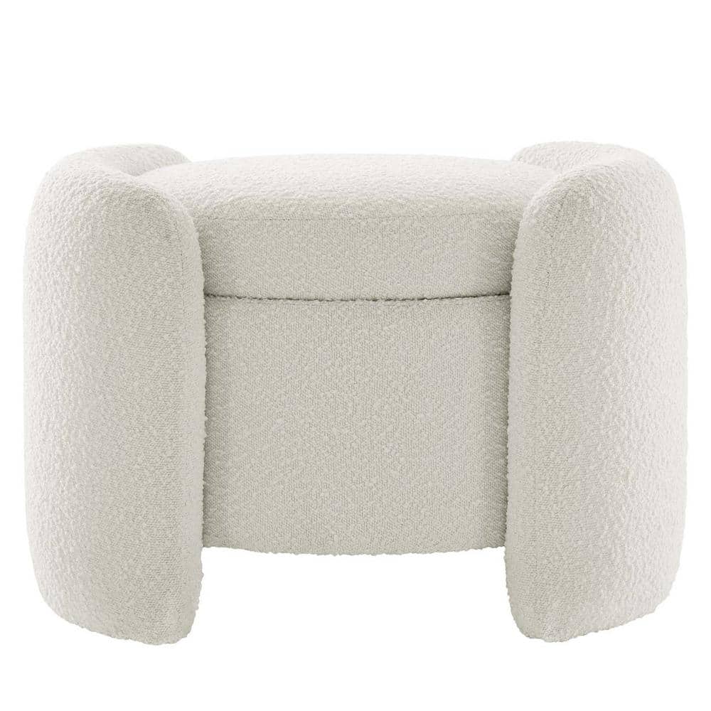 Ivory Boucle Round Upholstered Storage Ottoman