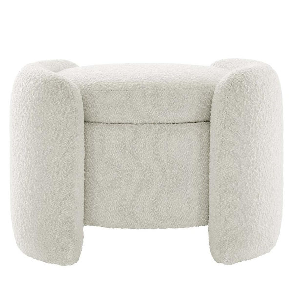 MODWAY Nebula Boucle Ivory Upholstered Storage Ottoman