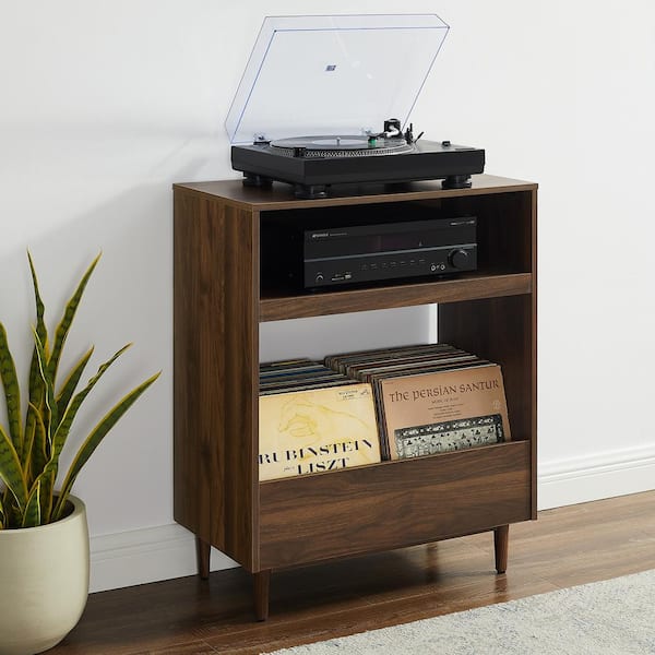 Costway Record Player Stand Turntable Stand Display Shelf in Walnut
