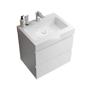 NOBLE 24 in. W x 18 in. D x 25 in. H Single Sink Floating Bath Vanity in White with White Solid Surface Top (No Faucet)