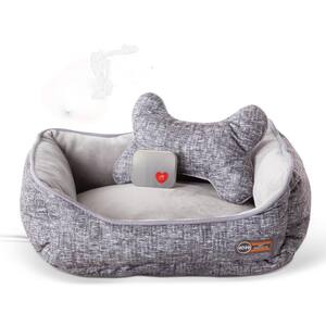 13 in. x 16 in. 4-Watt Medium Breed Gray Mother's Heartbeat Heated Puppy Pet Bed with Bone Pillow