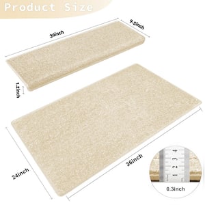 Beige 9.5 in. x 30 in. x 1.2 in. Bullnose Polypropylene Non-slip Carpet Stair Tread Cover With Landing Mat (Set of 15)