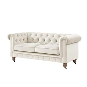 Macey 33.5 in. Beige Velvet 2-Seats Loveseats with Button Tufted