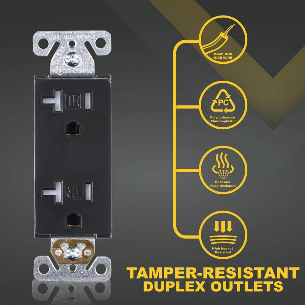 Black Tamper-Resistant Duplex Outlet with Wall Plate