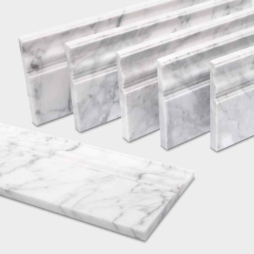 Baseboard Accessory sunwings Honed Carrara White 12 in. x 4.75 in. Natural Marble Baseboard ...