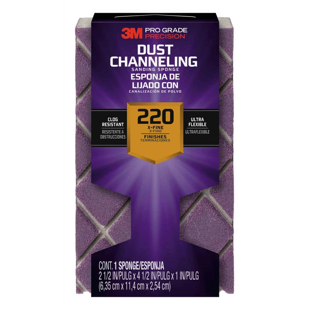 3M Pro Grade Precision 4-1/2 in. x 2-1/2 in. x 1 in. 220-Grit X-Fine Dust  Channeling Sanding Sponge 2504PGP-220-UF - The Home Depot