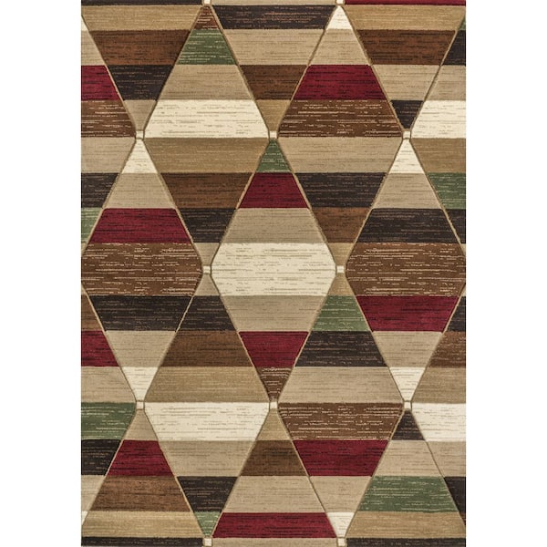 Kehoe Retro Diamonds Geometric Red/Brown/Cream 8 ft. x 10 ft. Area Rug