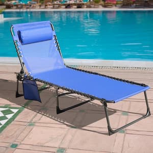 Lounge Chairs For Outside 4-Position Chaise Lounge Chair With Pillow and Side Pocket, Dark Blue