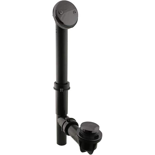 Westbrass 14 in. Black Poly Bath Waste & Overflow with Tip-Toe Drain Plug and 2-Hole Faceplate, Matte Black